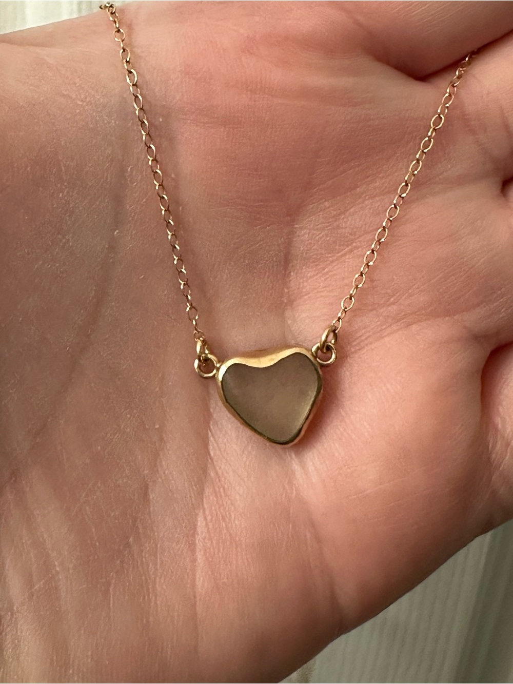 14k Gold-Filled Necklace Heart-Shaped Seaglass Pendant Heart Cutout 16-17” NWOT